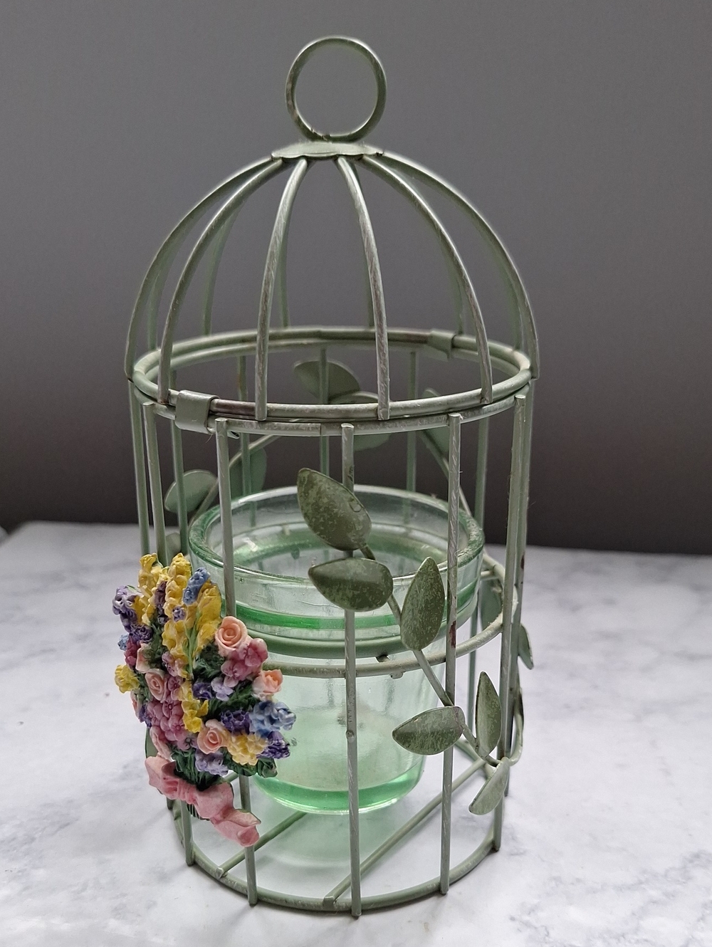 Decorative Green Floral Birdcage Candle Holder - Unbranded
